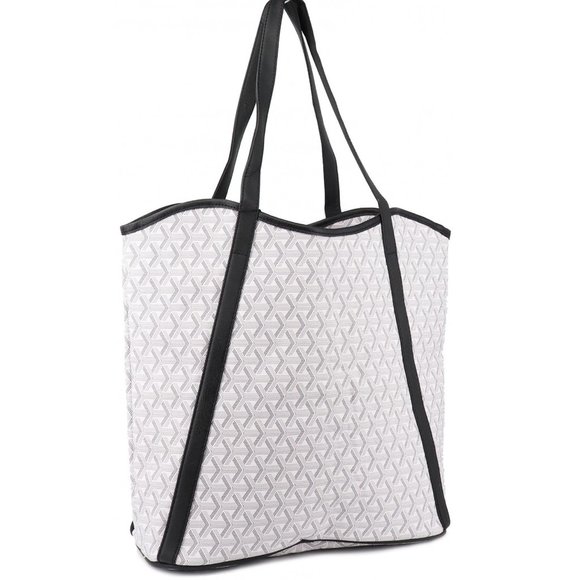 Diamond Print Tote Bag With Faux Leather Accents